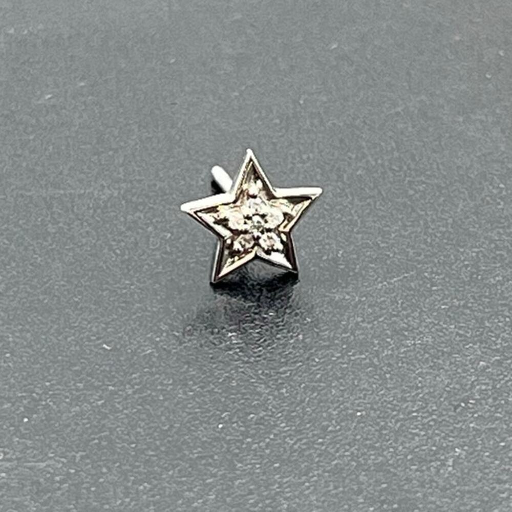 SB Designer 10k White Gold Diamond‎ Chip Star Stud Pierced Earrings *Single